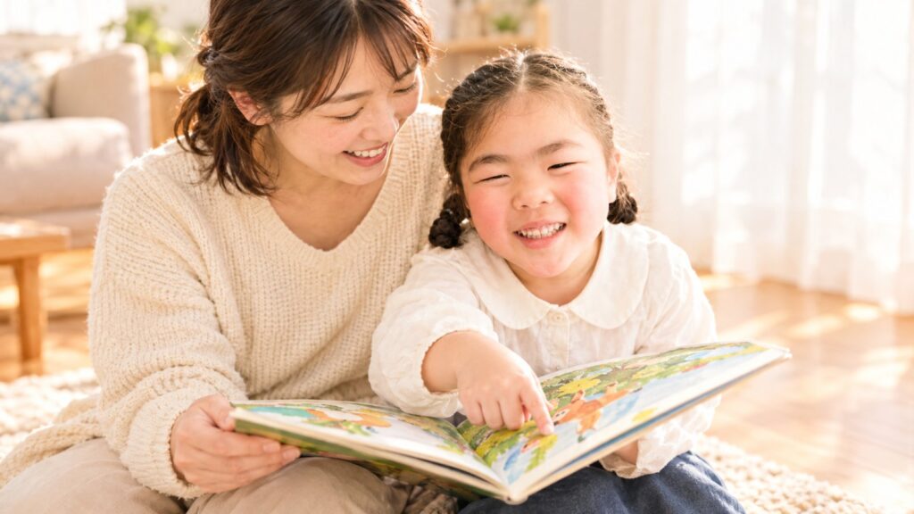 英語絵本を読み聞かせするママと子ども｜The English Home